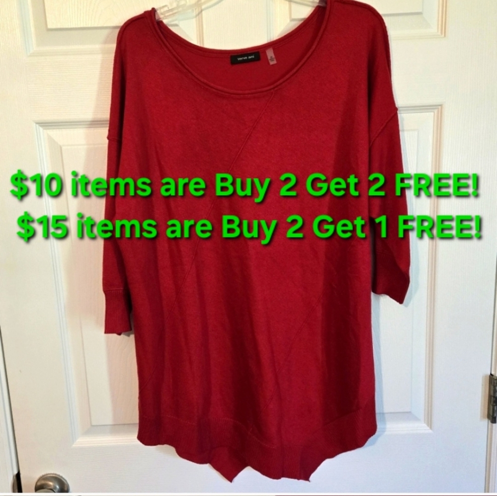 VERVE AMI RED KNIT ASYMMETRICAL BLOUSE, 2X